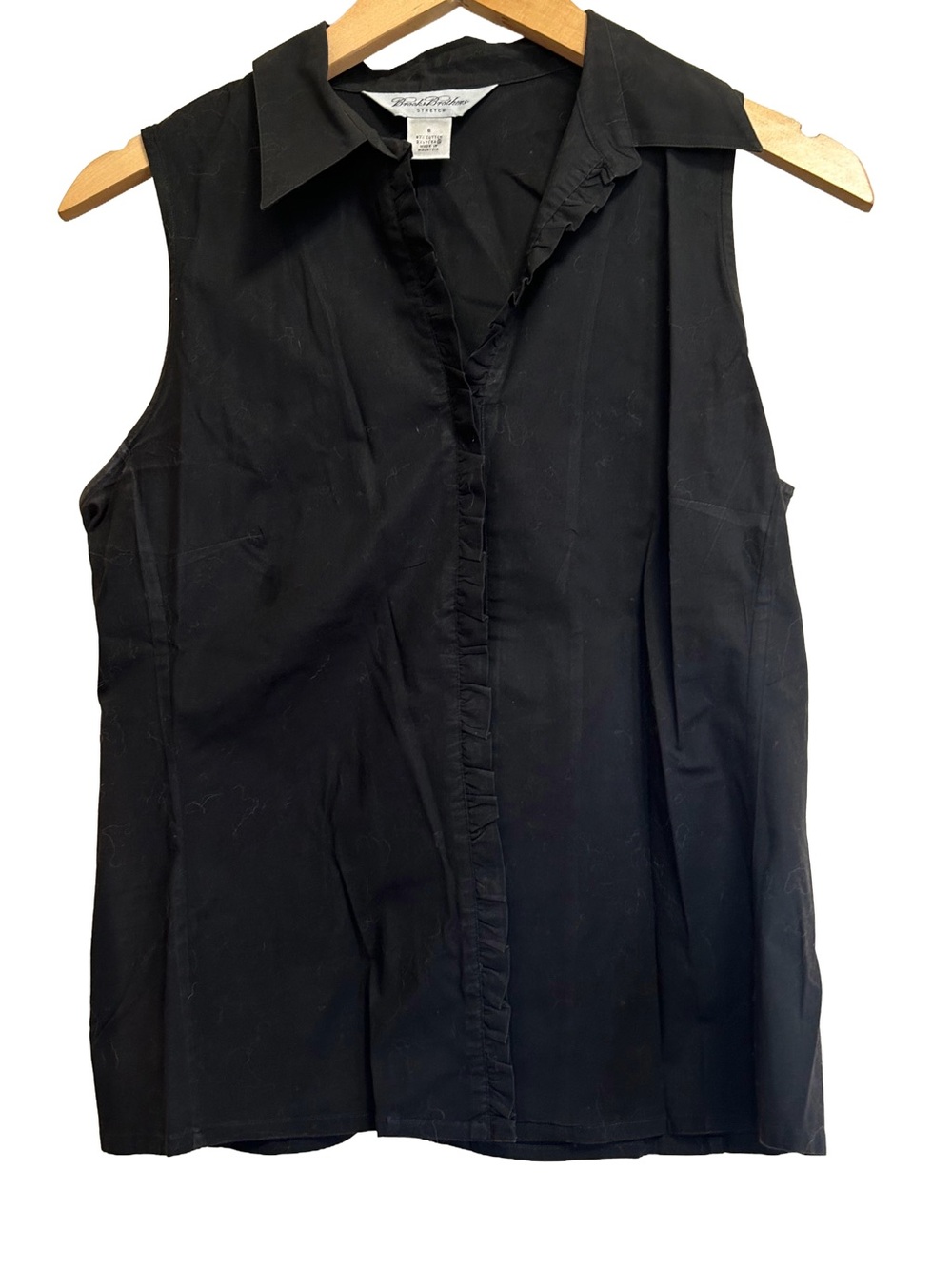 Brooks Brothers Black Sleeveless Non-Iron Stretch Ruffle Front Shirt